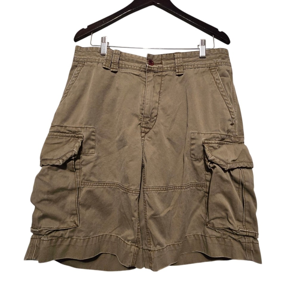 Polo Ralph Lauren Mens Cargo Shorts 34w Green Tan Canvas Pockets Hi Rise Utility